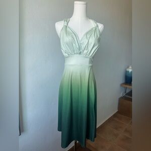 Light Green Fairy Casual Hippie Summer Dress | V-Neck | Dark Green Gradient